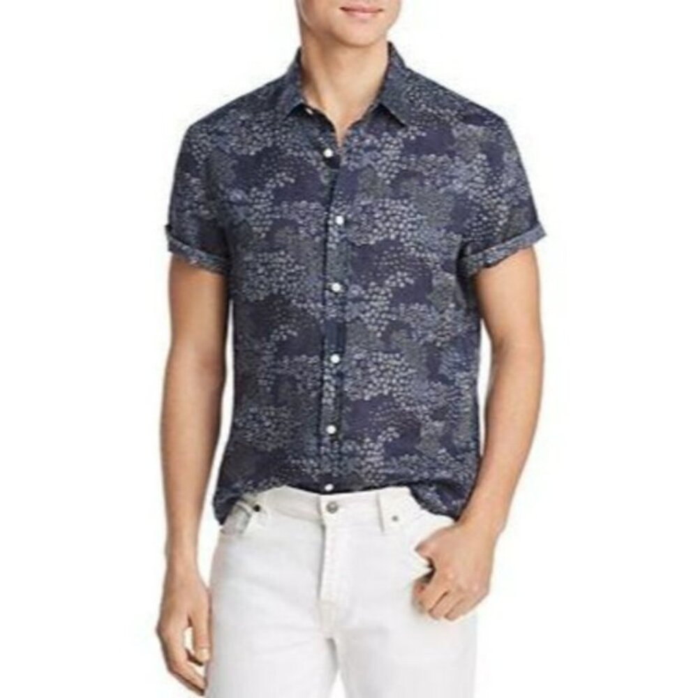 NWOT The Men's Store at Bloomingdale's Linen Printed Button-Down Shirt, Large